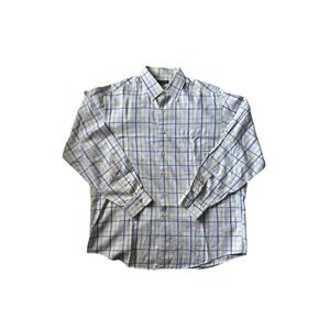 BROOKS BROTHERS Button Down Dress Shirt Mens L White Plaid Cotton Made‎ in USA